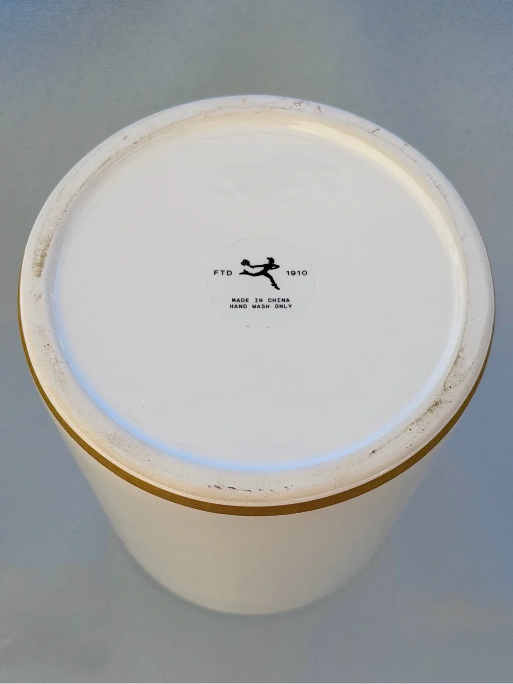 FTD White and Gold Ceramic Dove Round Vase/Planter